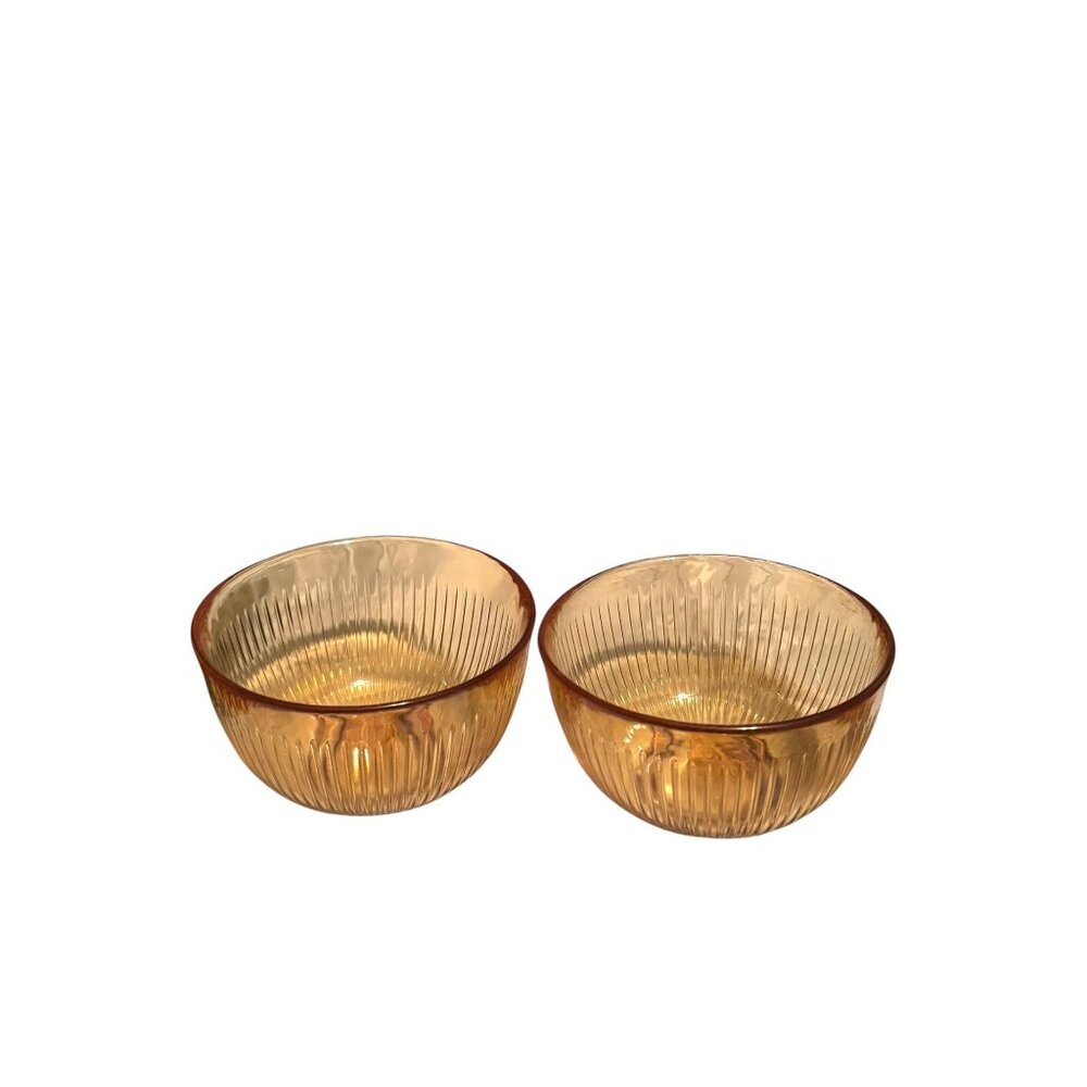 Vintage Medici Amber Ribbed Glass Bowls Set Of 2